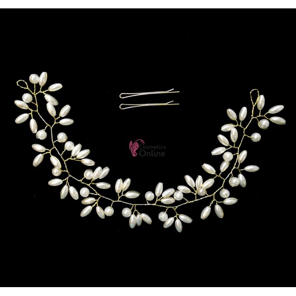 Accesoriu modern pentru decor par WED33BB Auriu cu Perle de 30cm + 2 agrafe